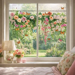 Vinilo estático removible para ventanas con flores y mariposas