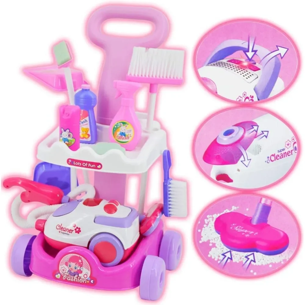 Carrito de limpieza infantil con accesorios y aspiradora de juguete - imagen 4