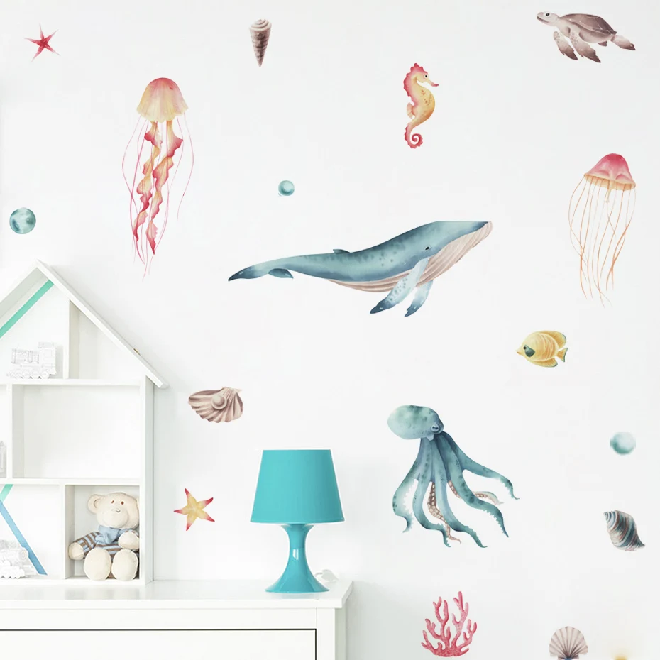 Pegatinas de pared infantiles marinas con ballena y pulpo - imagen 5