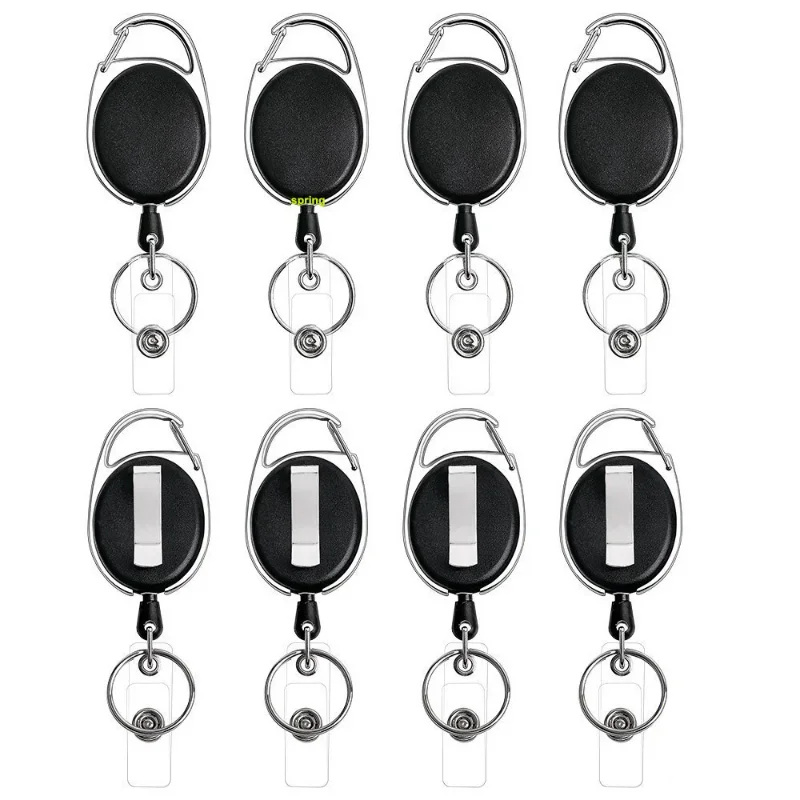 Portatarjetas retráctil negro con mosquetón y clips de carrete – Pack 20 unidades