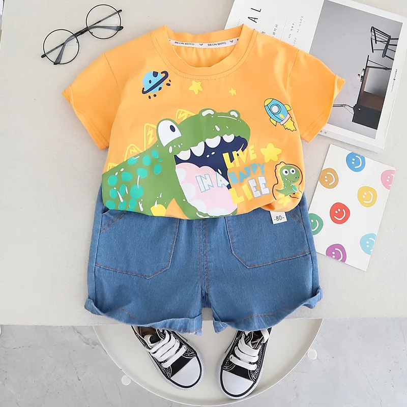 Conjunto de verano para niño pequeño con camiseta y short de mezclilla - imagen 2