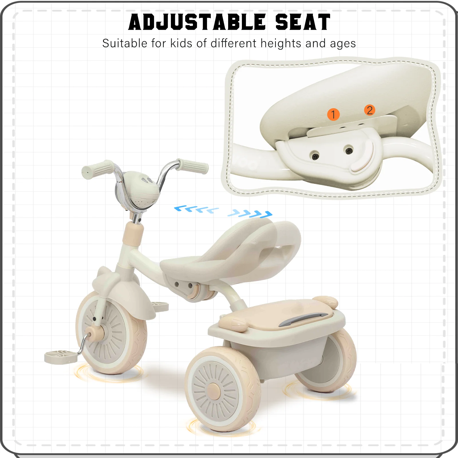 UBRAVOO triciclo plegable con pedales yluces LED para niños 1-5 años - imagen 2