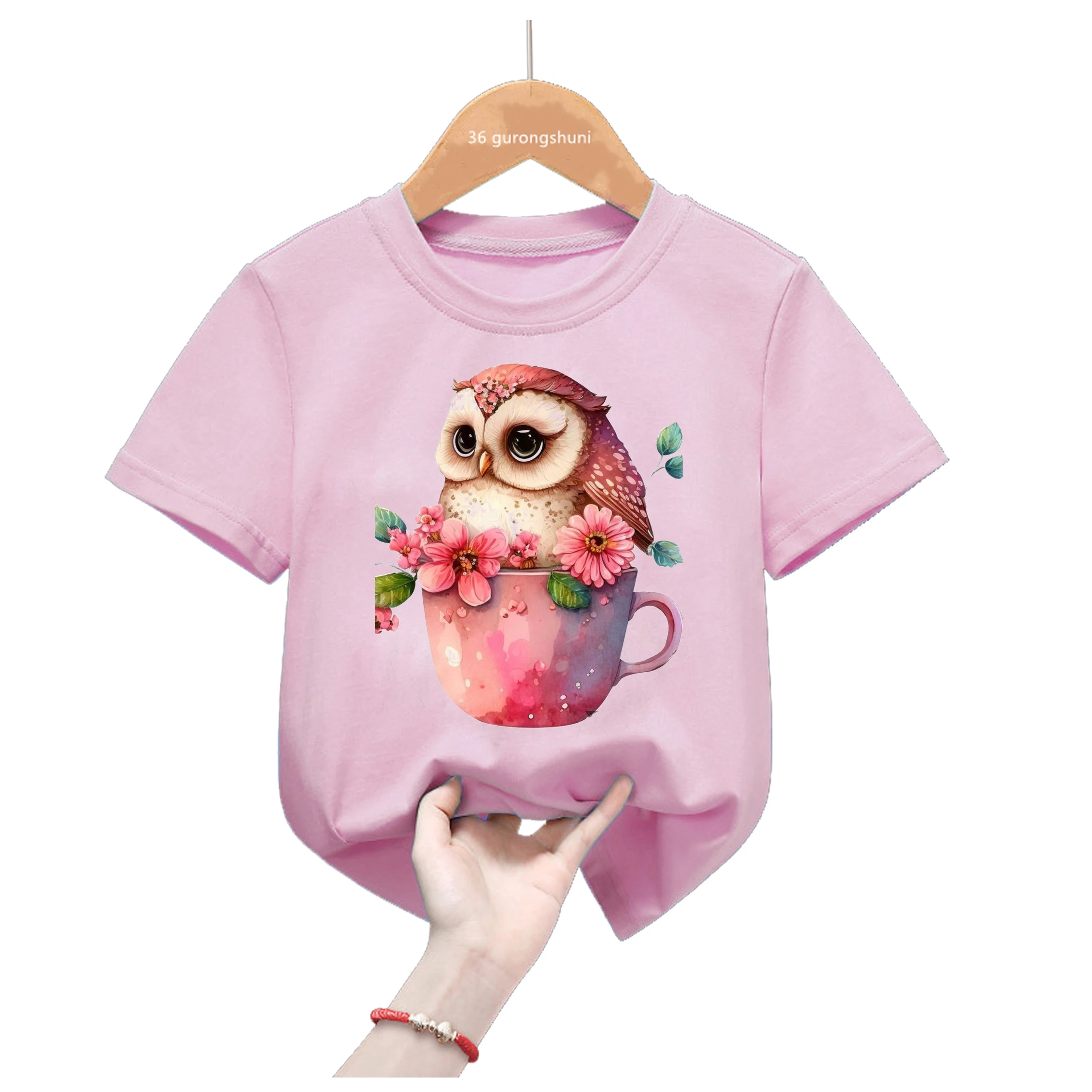 Camiseta Kawaii niña verano manga corta estampado búho rosa - imagen 5