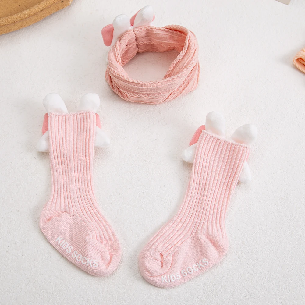 Calcetines de bebé y diadema de algodón con conejito para niña