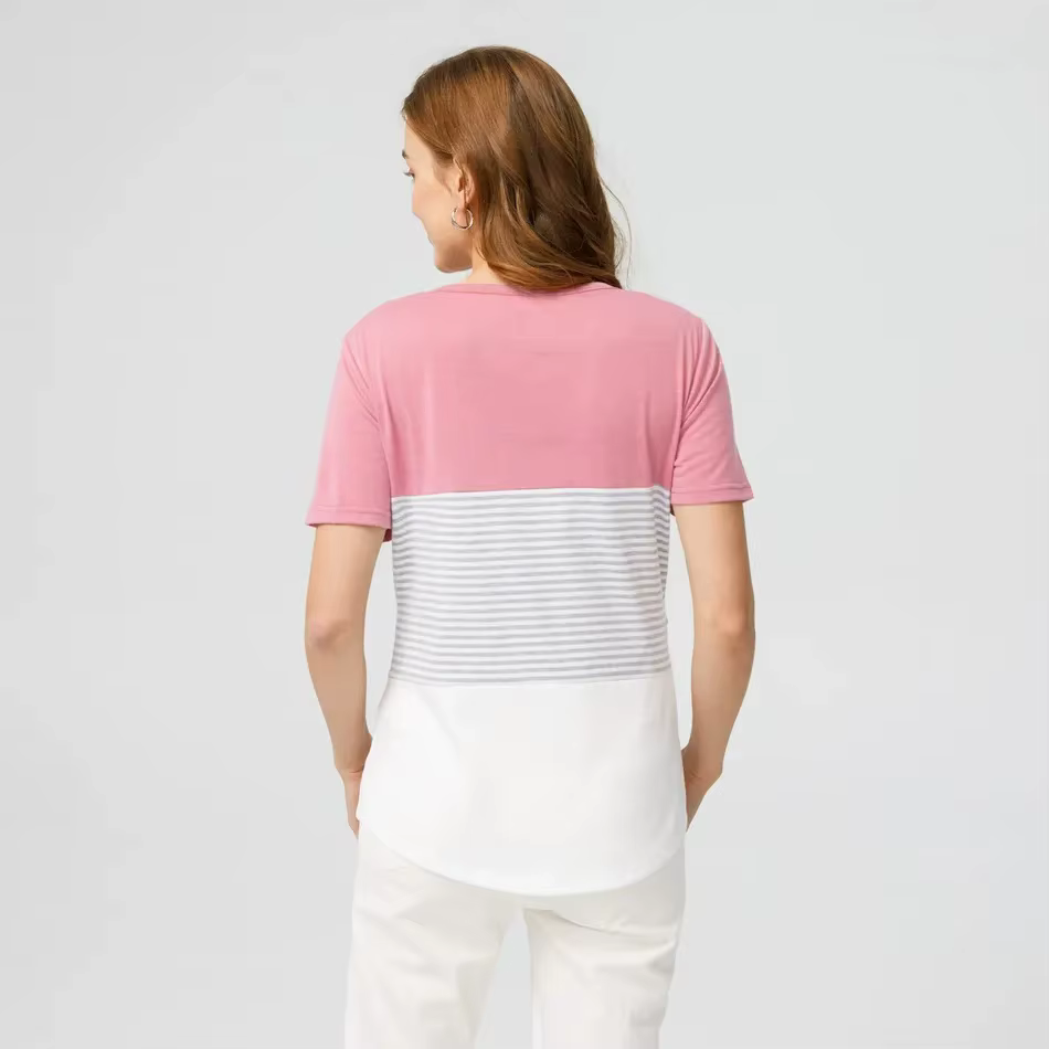 Camiseta maternidad manga corta – Estampado rayas y rosas