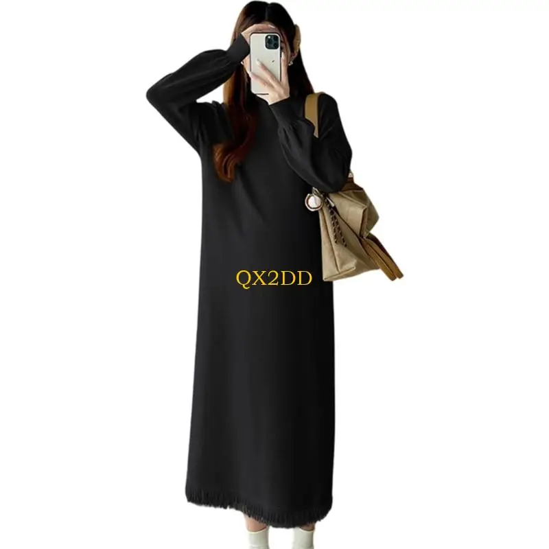 Vestido premamá de punto elegante con flecos – Otoño e invierno
