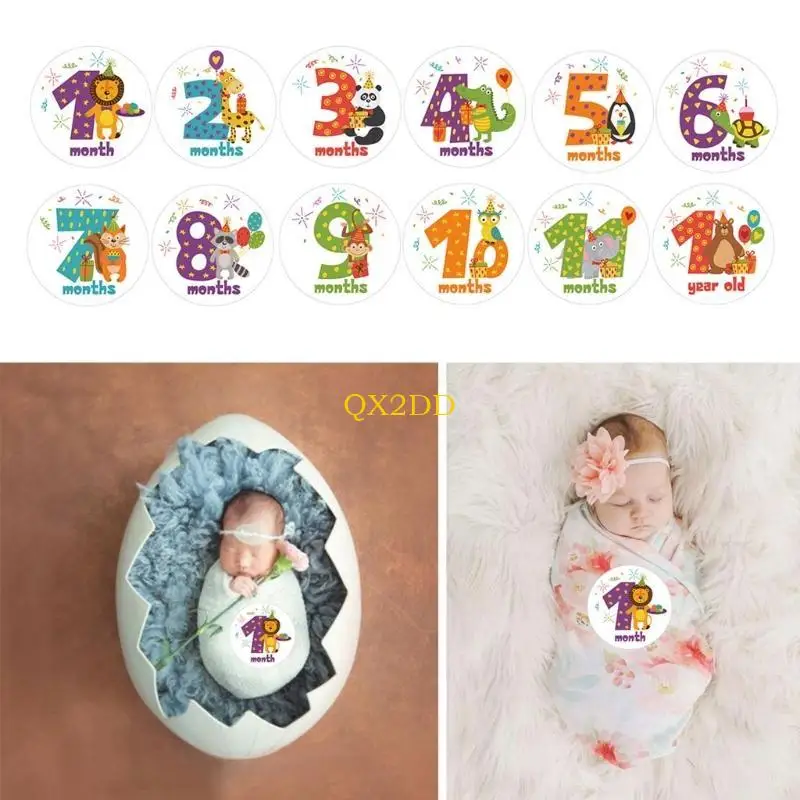 Pegatinas mensuales para fotos de bebé con animales y números - imagen 2