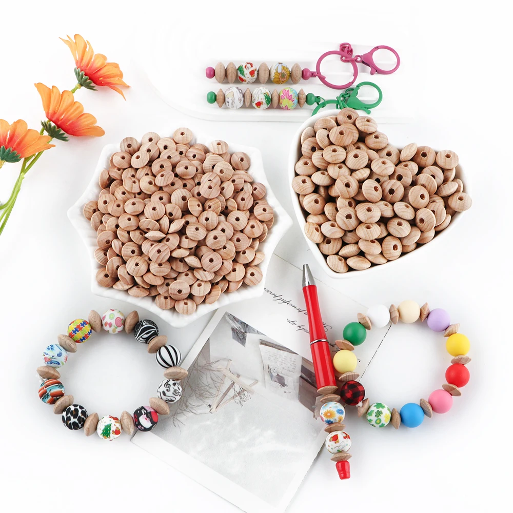 Cuentas de madera lentejas naturales para pulseras hechas a mano - imagen 5
