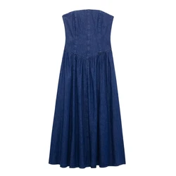 Vestido vaquero sin tirantes para fotos de maternidad – falda azul