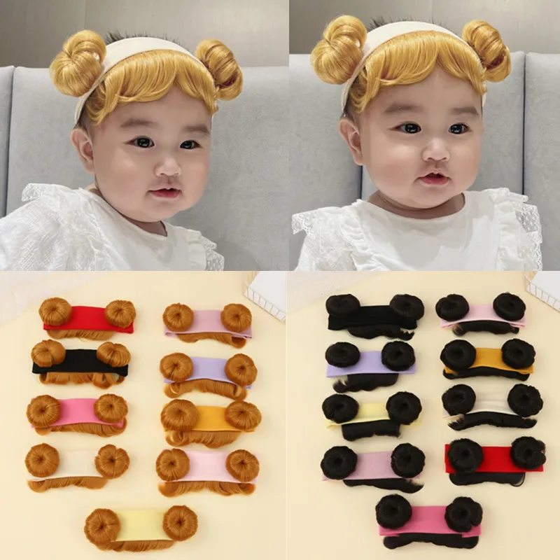 Diadema niña doble moño con flequillo y peluca rubia para bebé