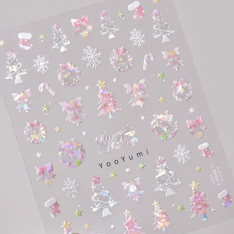 Adhesivos 3D estilo navideño rosa kawaii con relieve brillante
