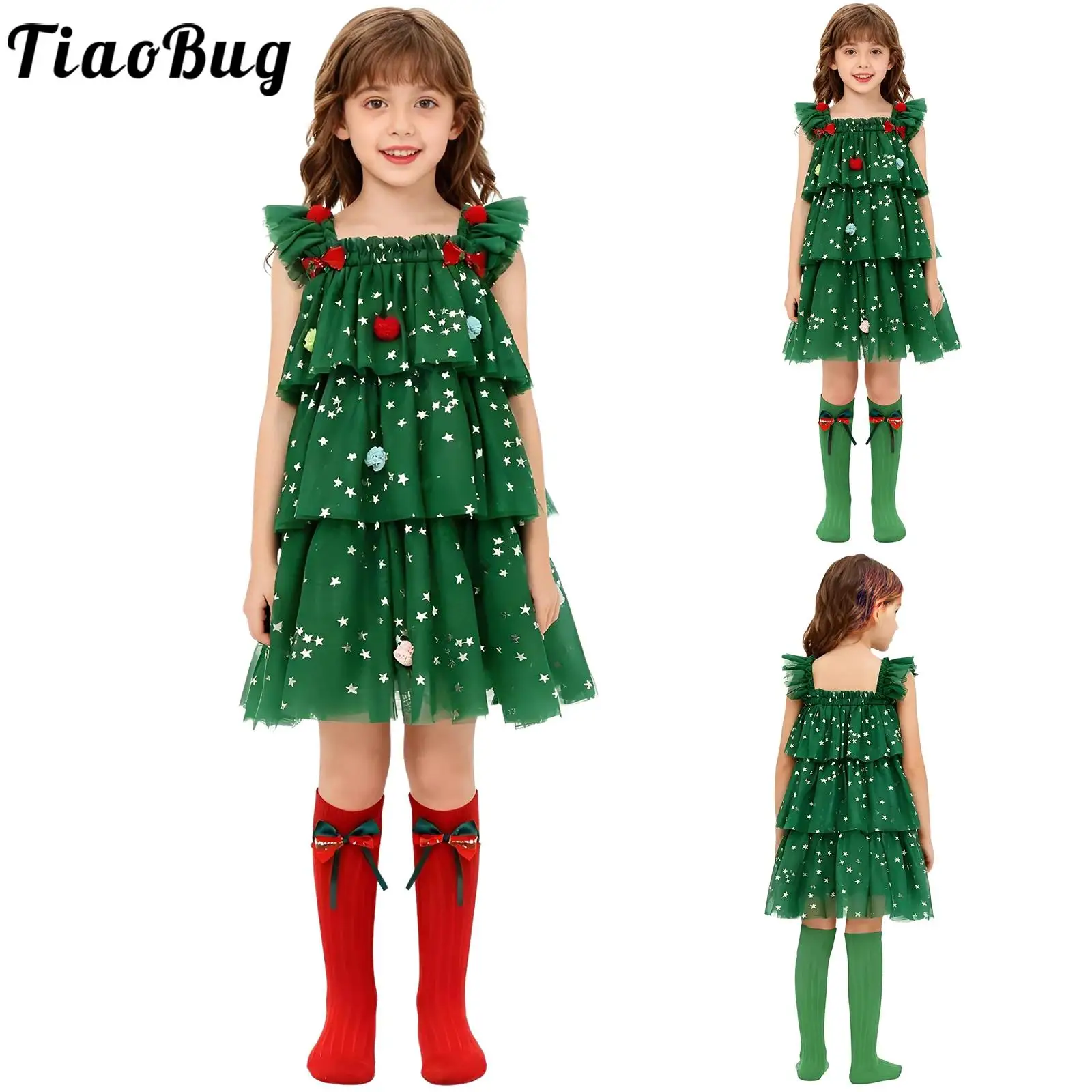 Vestido Navidad para niñas de tul con estrellas y tirantes - imagen 5