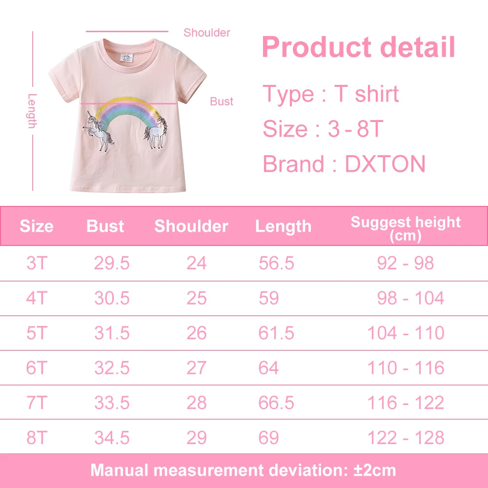 DXTON camiseta de niña de algodón con unicornio y lentejuelas