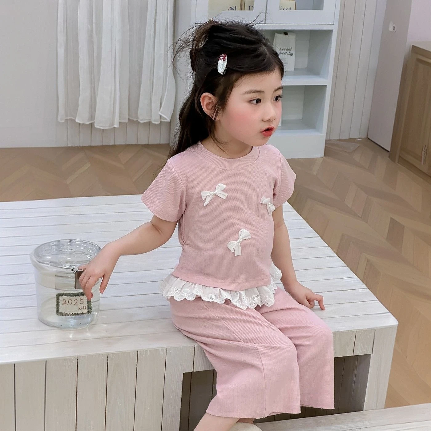 Somenie Conjunto de verano bebé niña – Top lazo encaje y shorts - imagen 4