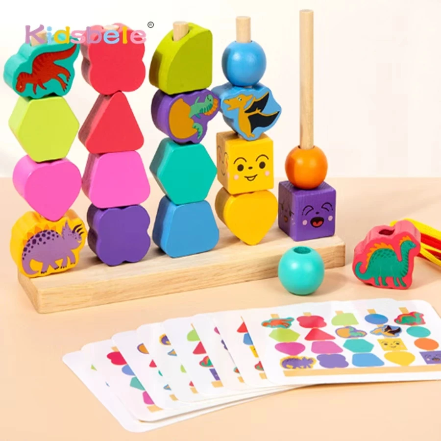 Juego Montessori de apilar y ordenar en madera con formas - imagen 3