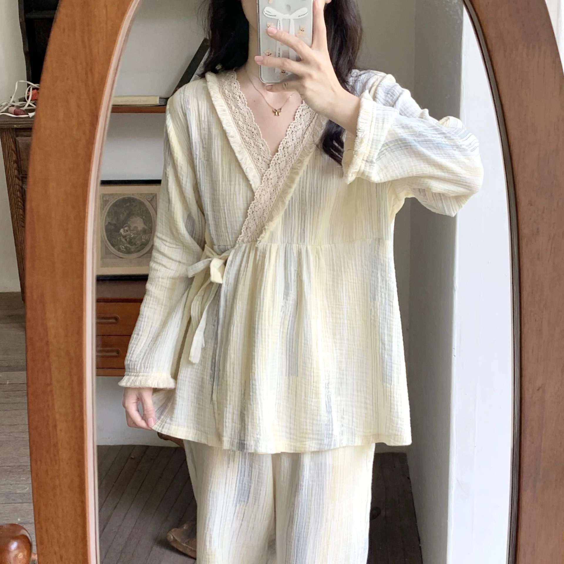 Pijama lactancia algodón – Conjunto maternidad embarazada - imagen 3