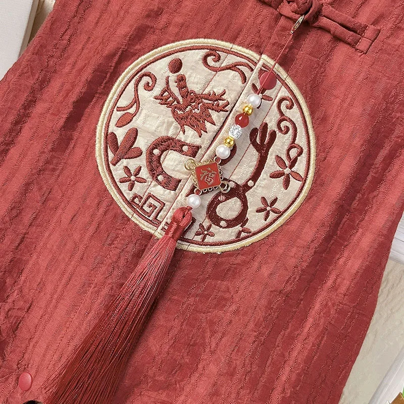 Pelele recién nacido sin mangas de algodón bordado estilo chino - imagen 4