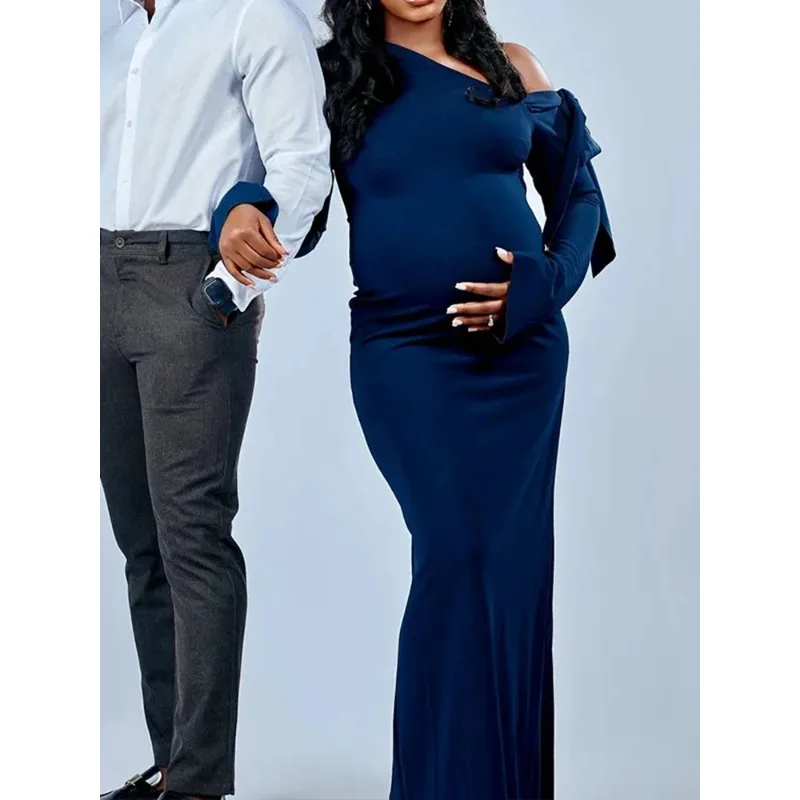 Vestido premamá para sesión de fotos – Hombro descubierto y lazo - imagen 5