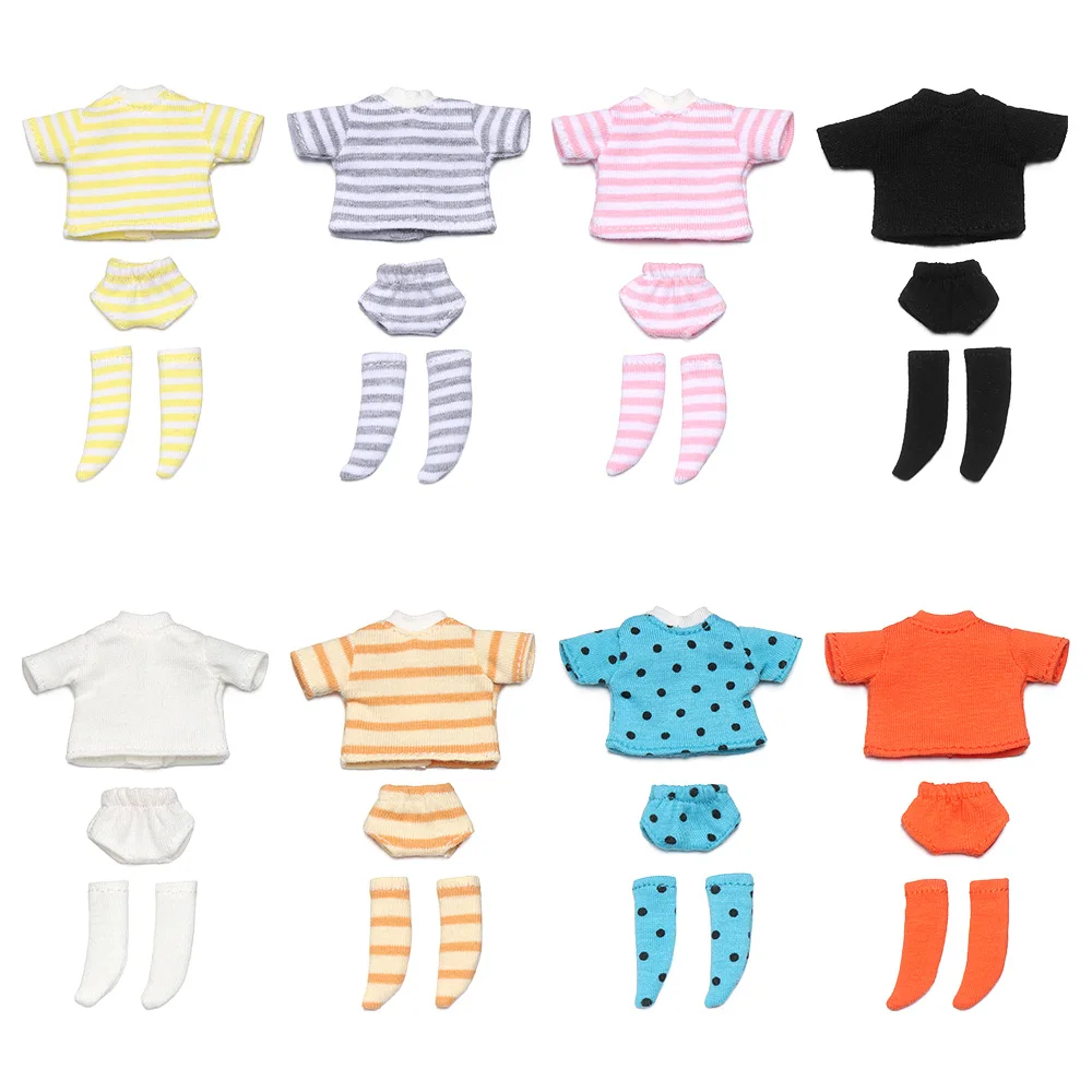 Ob11 Set ropa mini muñeca: tops rayados, sudadera y calcetines