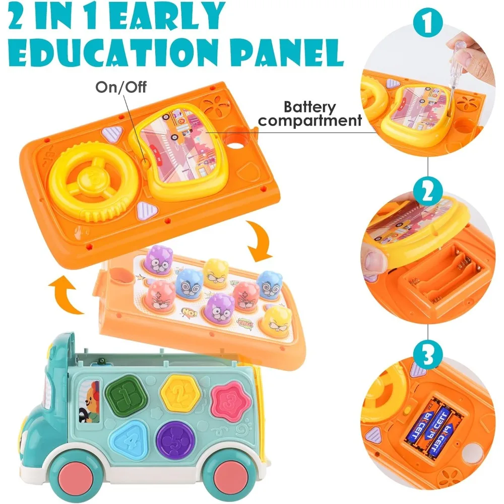 Juguete Montessori musical de autobús bebé con martillo - imagen 3