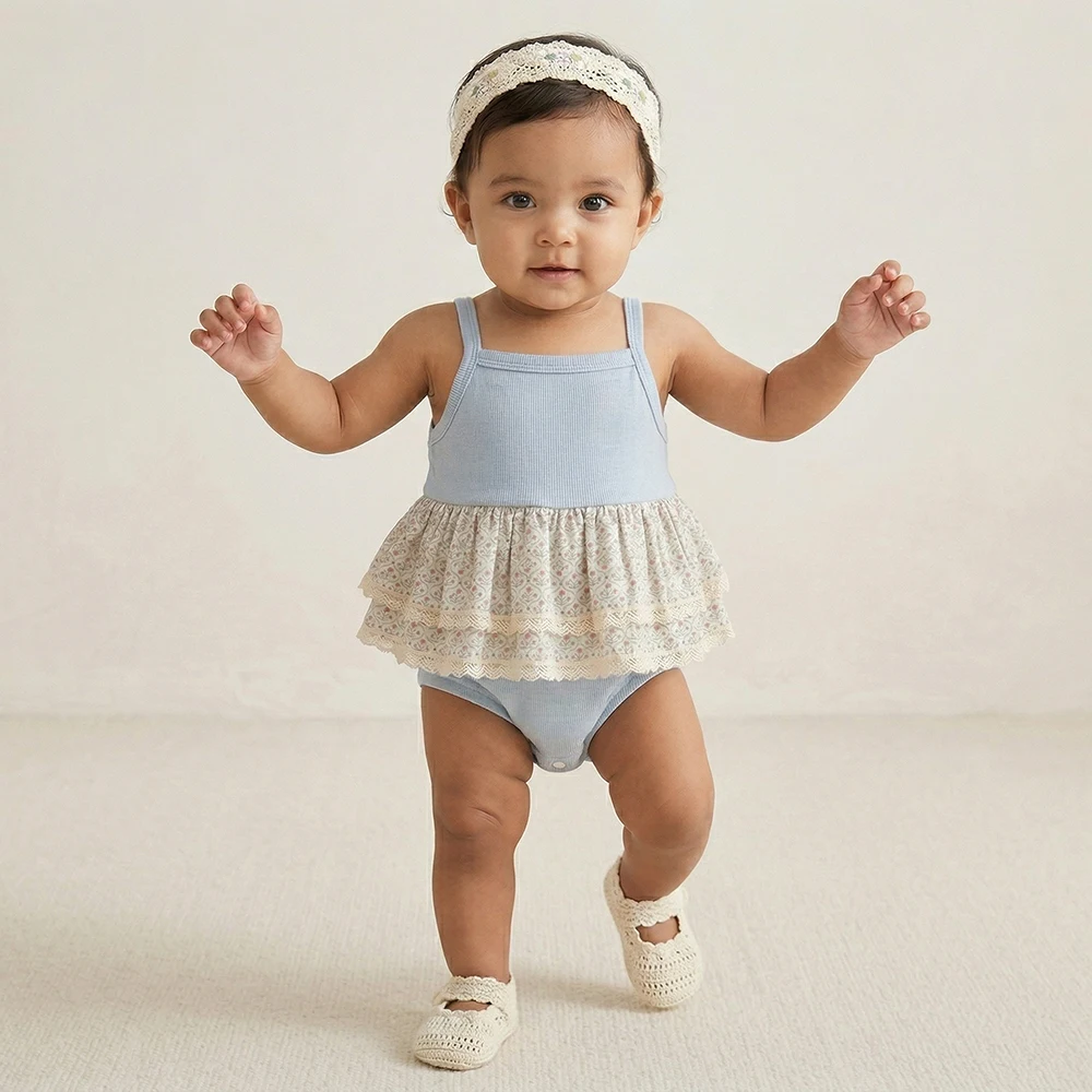 MILANCEL Body de verano para bebé con encaje floral ventilado - imagen 5