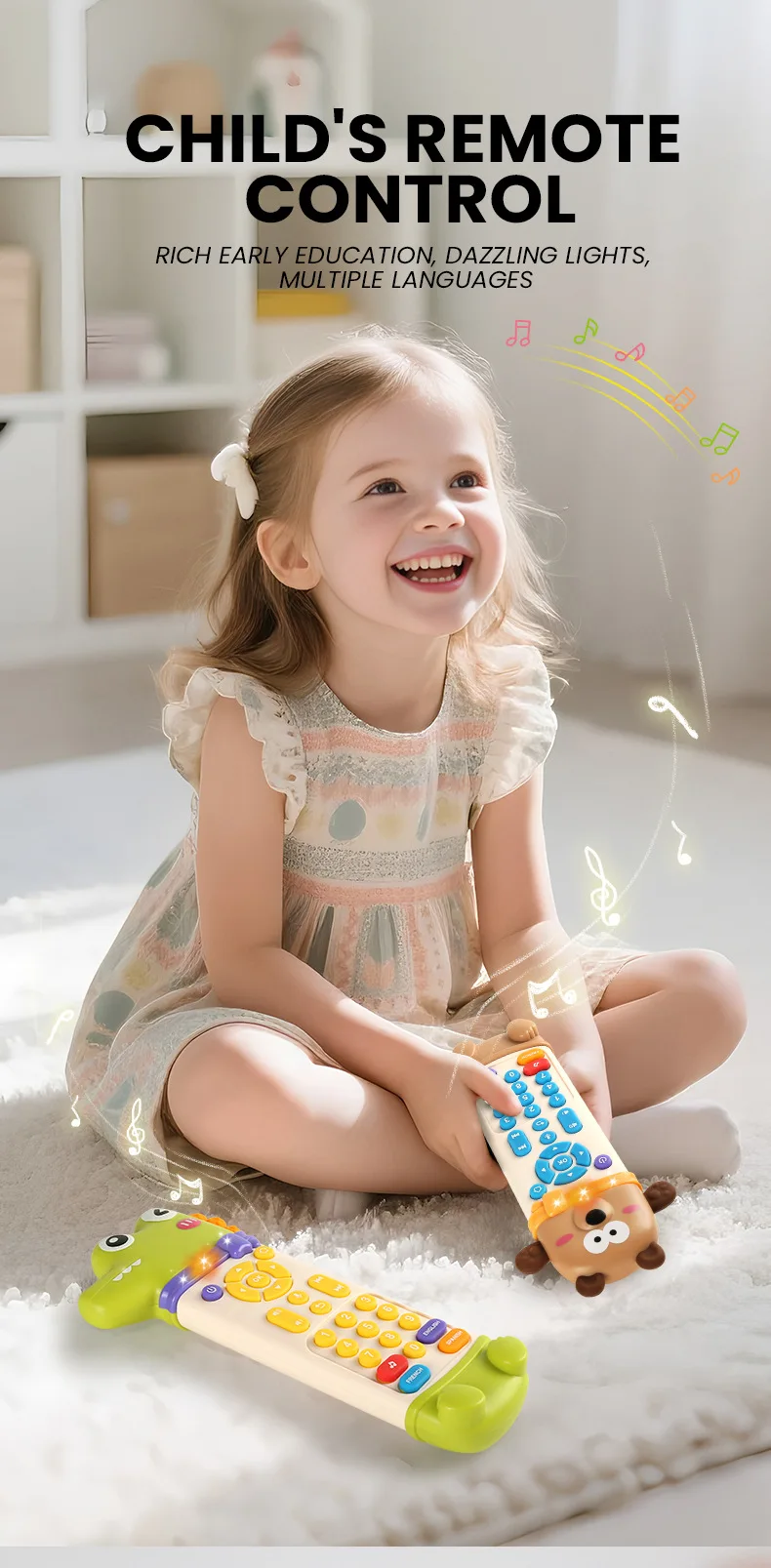Juguete de control remoto infantil con texturas relief