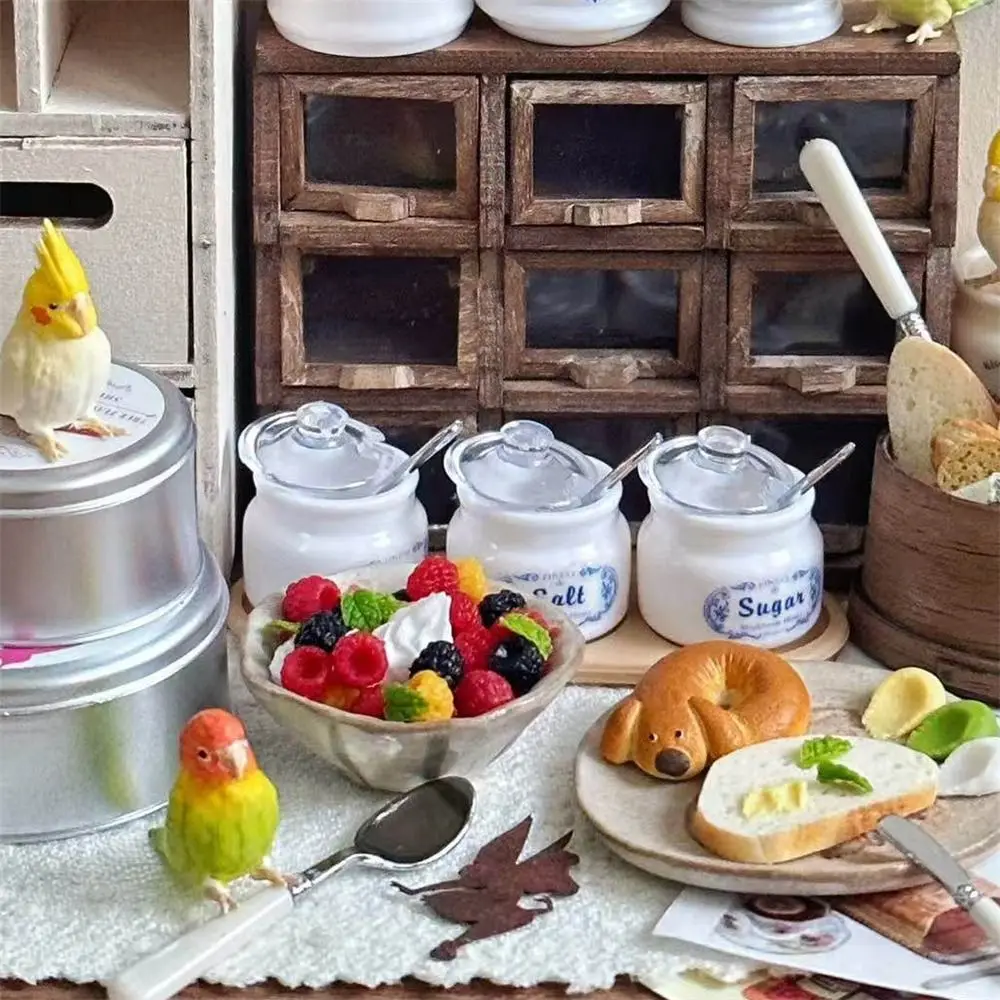 Juego cocina en miniatura para casa de muñecas con frascos y especias