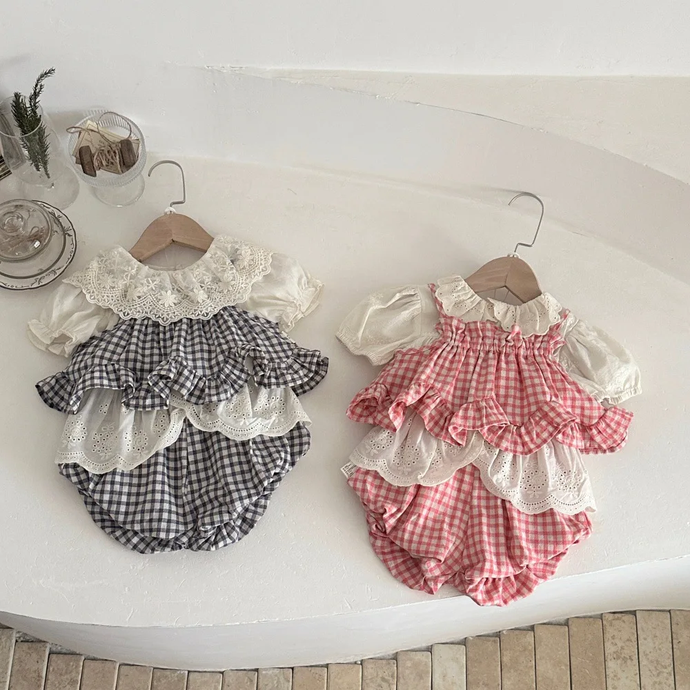 Conjunto verano bebé niña a cuadros: sin mangas y pantalón corto - imagen 4