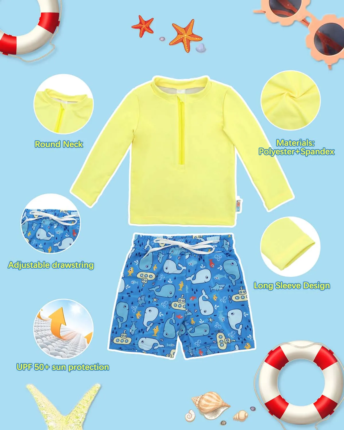 ALVABABY Traje de baño manga larga UPF 50+ para niño, filtro solar - imagen 5