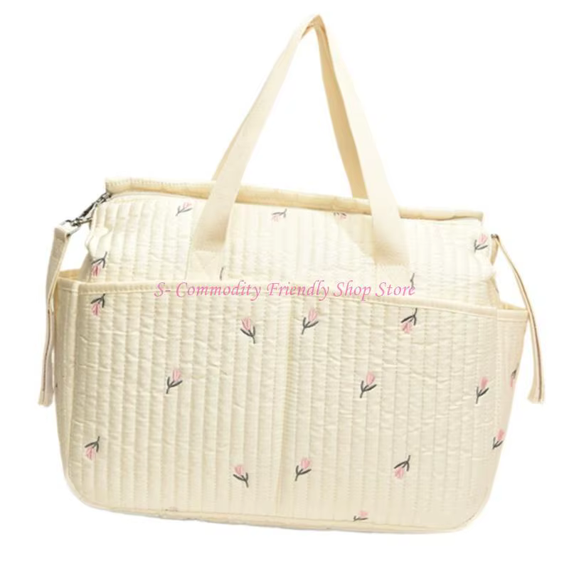 Bolsa para pañales con bordado floral y osito, gran capacidad - imagen 5