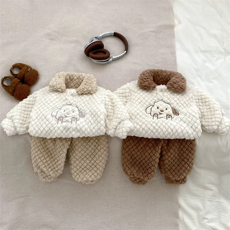 Conjunto bebé de sudadera y pantalón de felpa gruesa de invierno - imagen 2