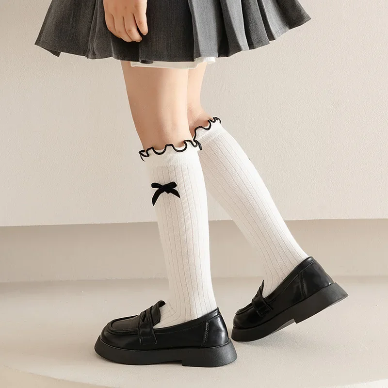 Calcetines algodón suave con lazo y volantes para niñas escolar - imagen 4