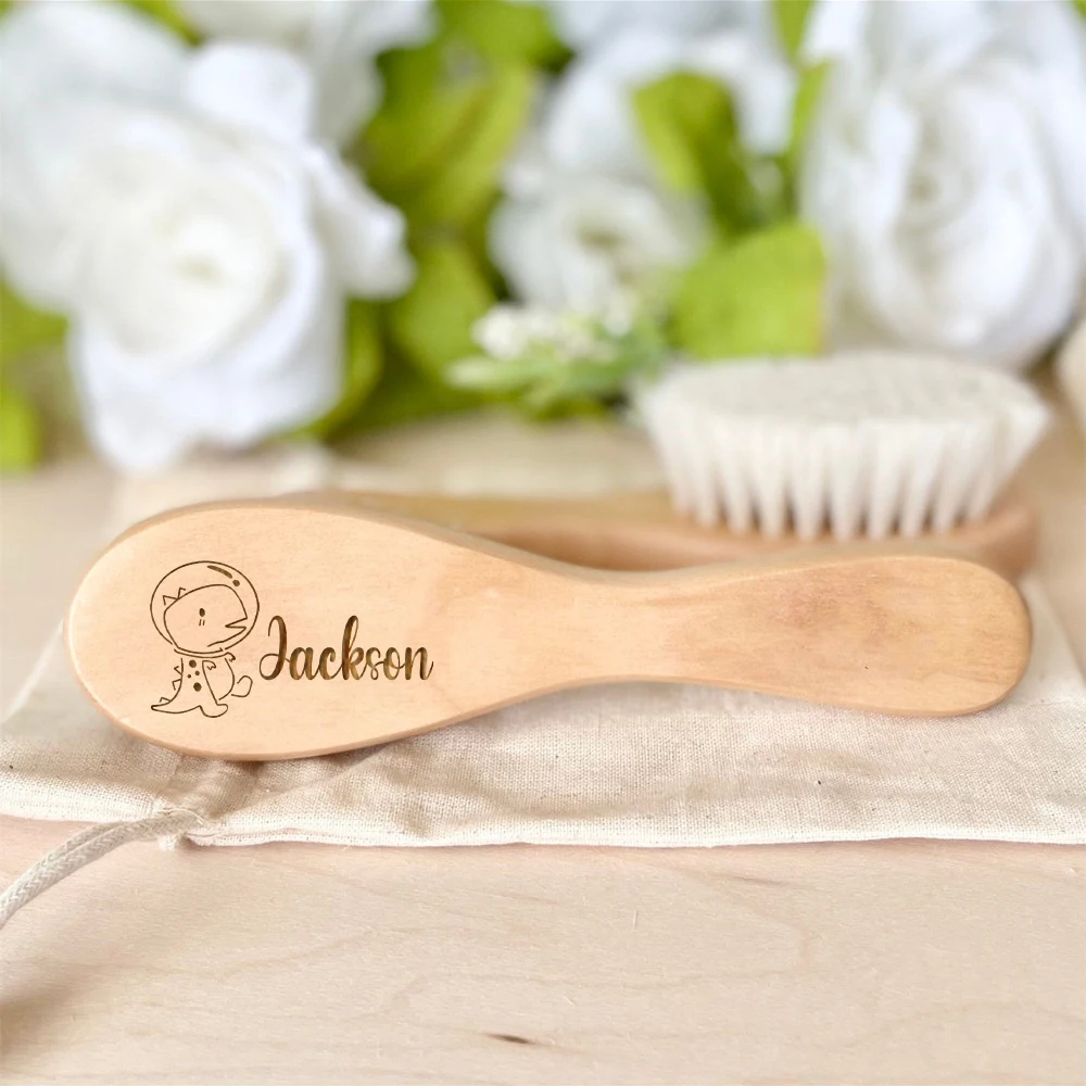 Cepillo de madera para bebé con nombre personalizado – Regalo bautismo - imagen 4