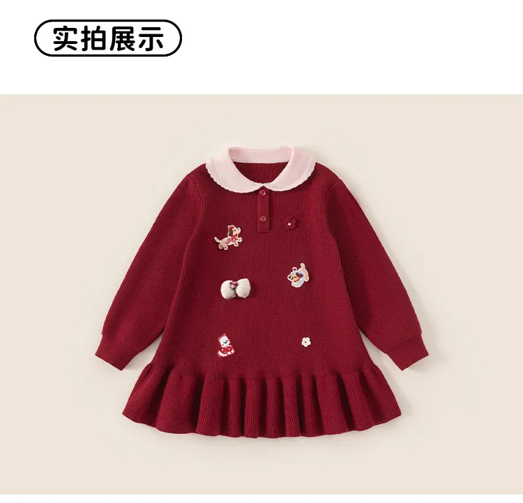 Vestido de invierno rojo para niña con diseño de Año Nuevo Chino