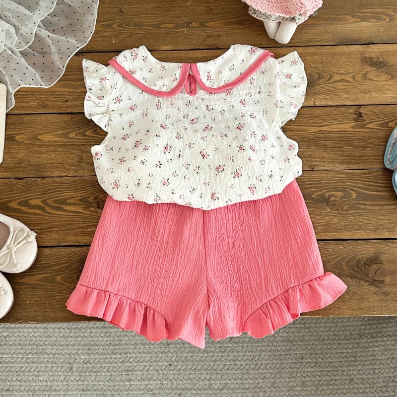 Conjunto de bebé veraniego con chaleco floral y pantalón corto - imagen 4