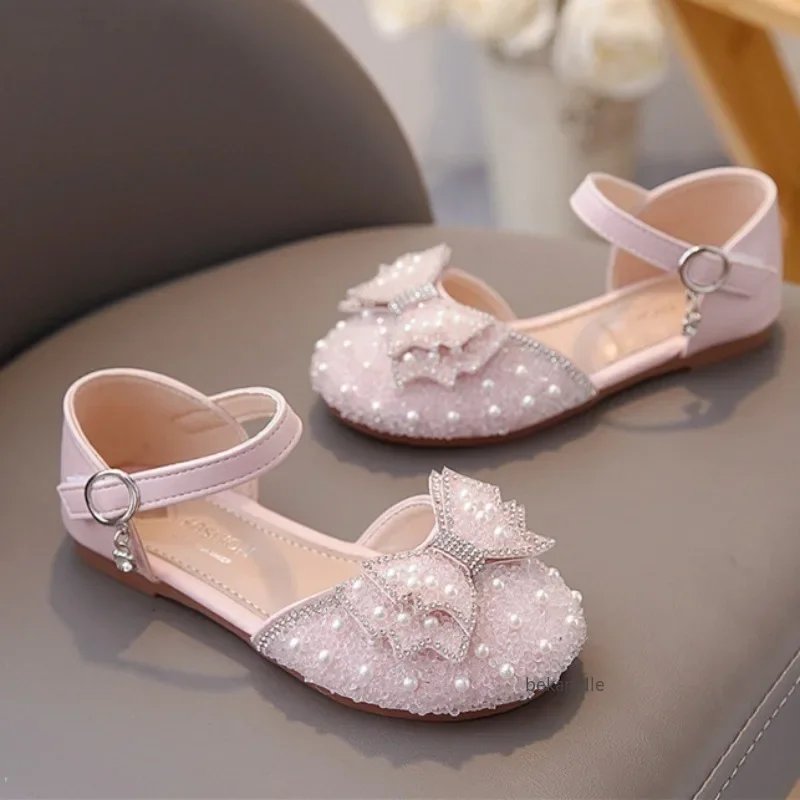 Sandalias planas estilo princesa con perlas para niñas y adolescentes - imagen 2