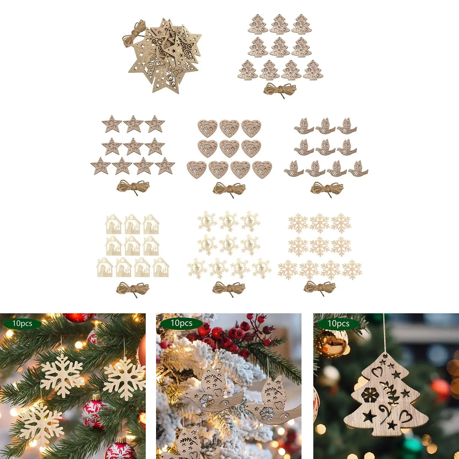 Rodajas de madera navideñas sin acabado para pintar con cuerda - imagen 5