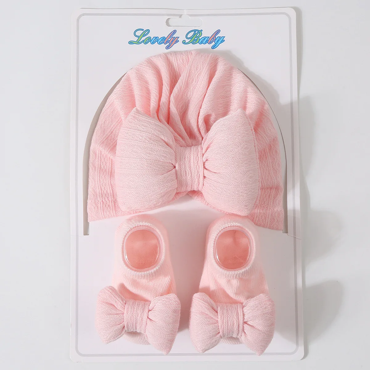 Conjunto calcetines y gorro lazo para bebé niña – Algodón suave elástico - imagen 5