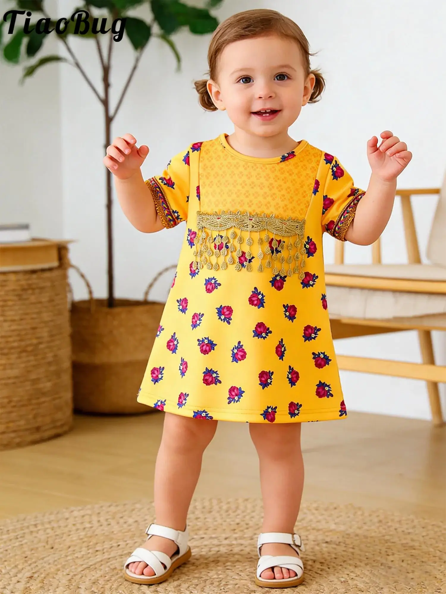 Vestido de niña mexicano bordado con manga corta floral para fiesta - imagen 4