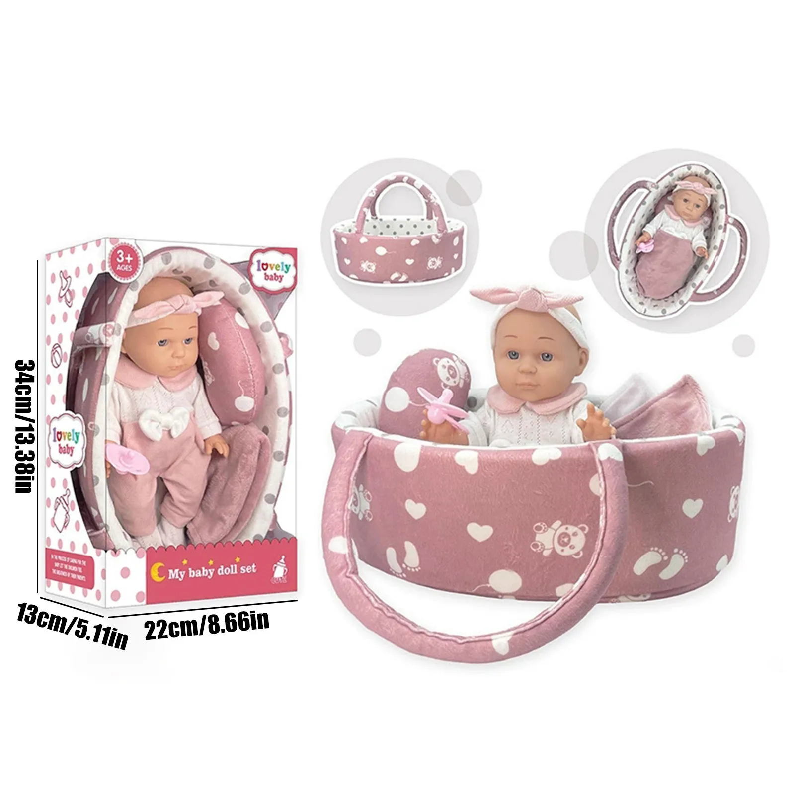 Muñeco con accesorios y cesta