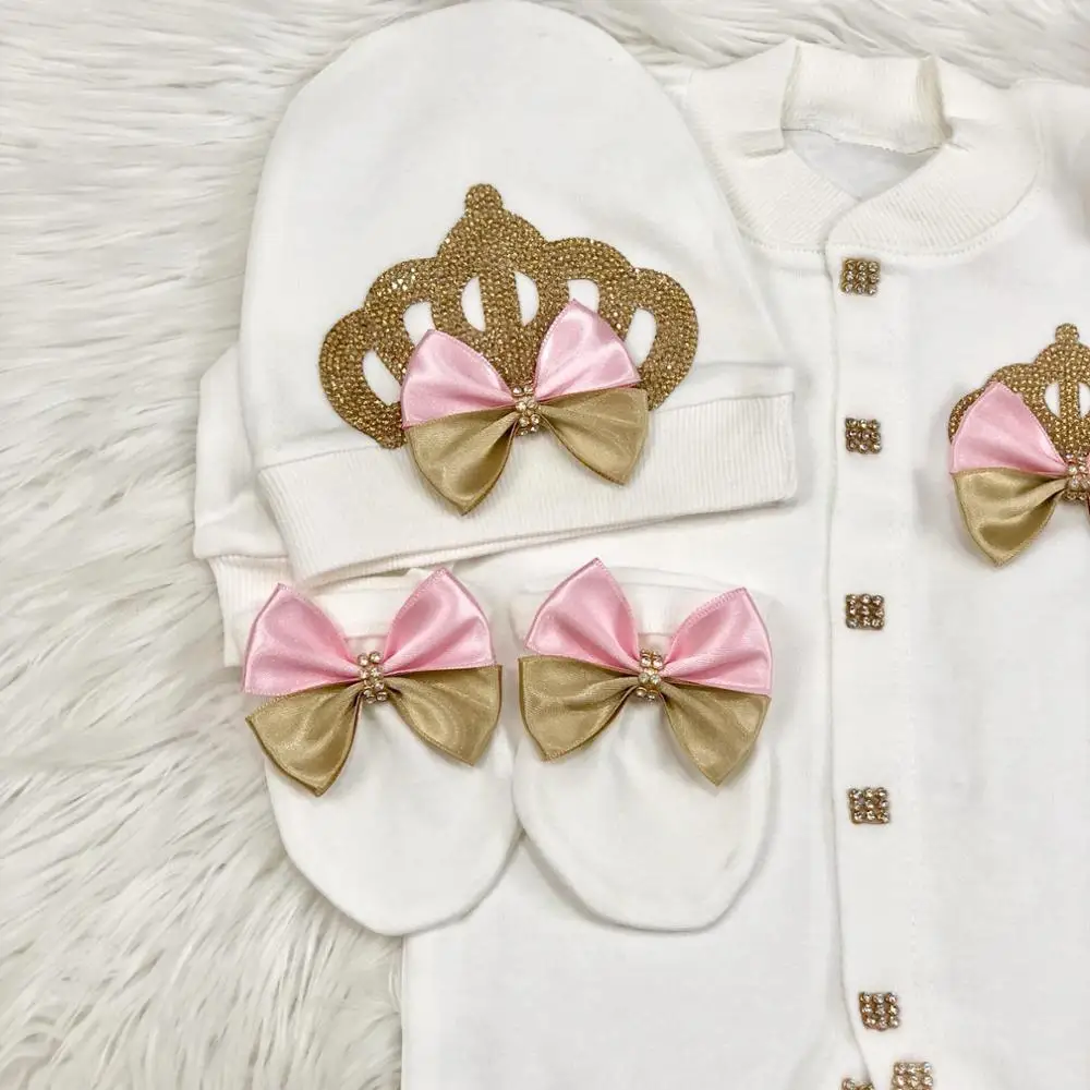 Dollbling mono de algodón para bebé con strass rosa y corona infantil - imagen 5