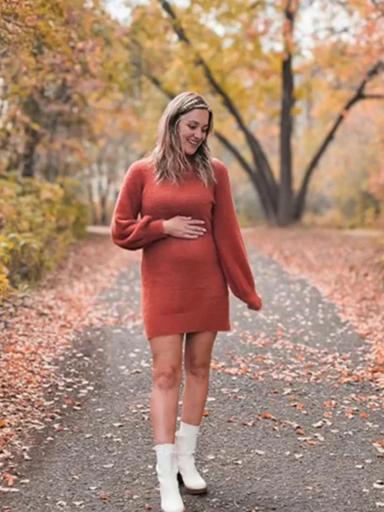 Vestido de embarazo de punto manga larga para sesión fotográfica - imagen 3