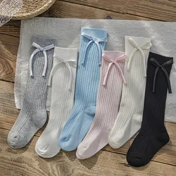 Calcetines altos de lazo estilo princesa para niñas, color caramelo