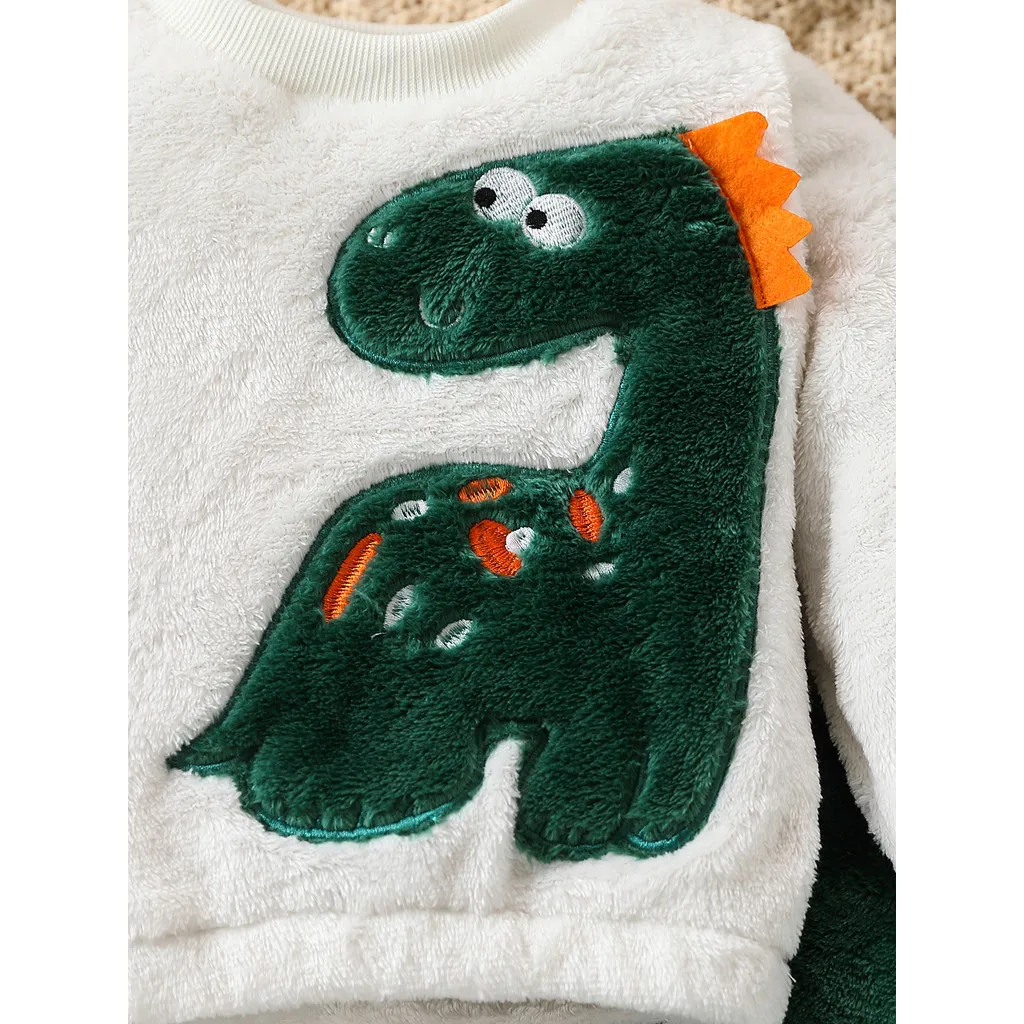 Conjunto bebé recién nacido de felpa con dinosaurios y pantalón verde - imagen 4