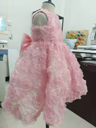Vestido de bebé niña rosa con volantes y flores 3D para fiesta
