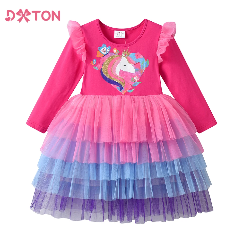DXTON Vestido de princesa niña con falda tutú para fiestas infantiles - imagen 4