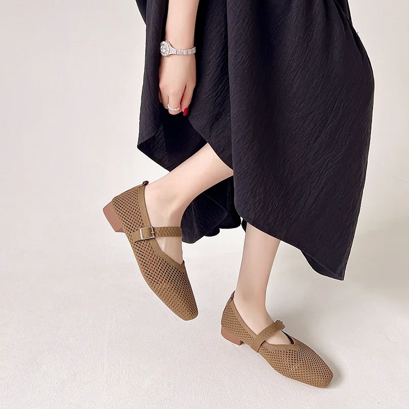 Zapatos planos para mujer en malla transpirable con punta cuadrada
