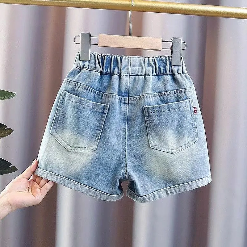 Pantalones cortos vaqueros con bordados para niña, sueltos - imagen 2