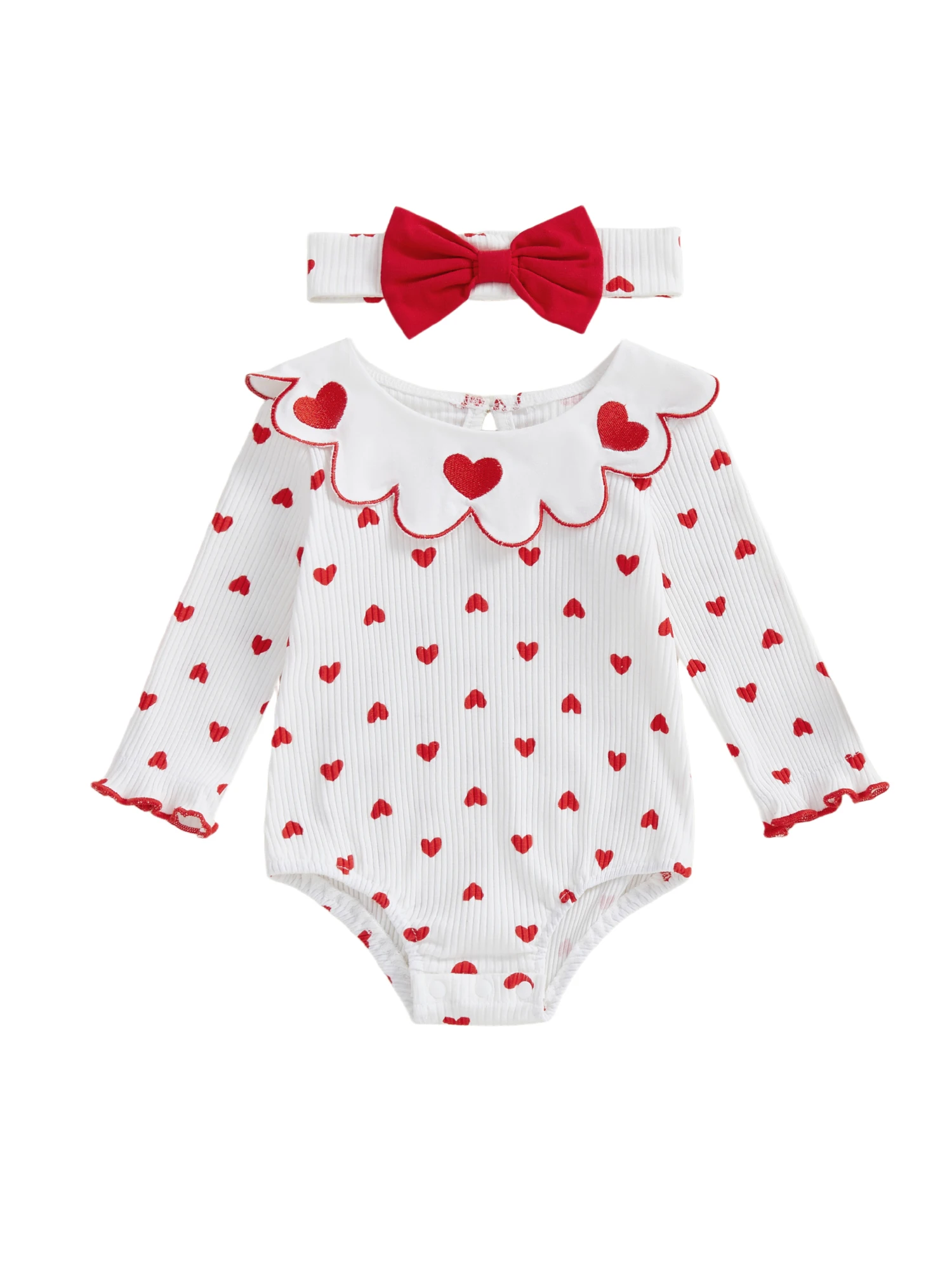 Pelele de burbujas con bordado de corazón y diadema