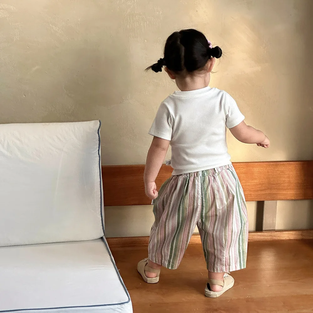 MILANCEL Pantalones de verano pierna ancha con rayas coloridas